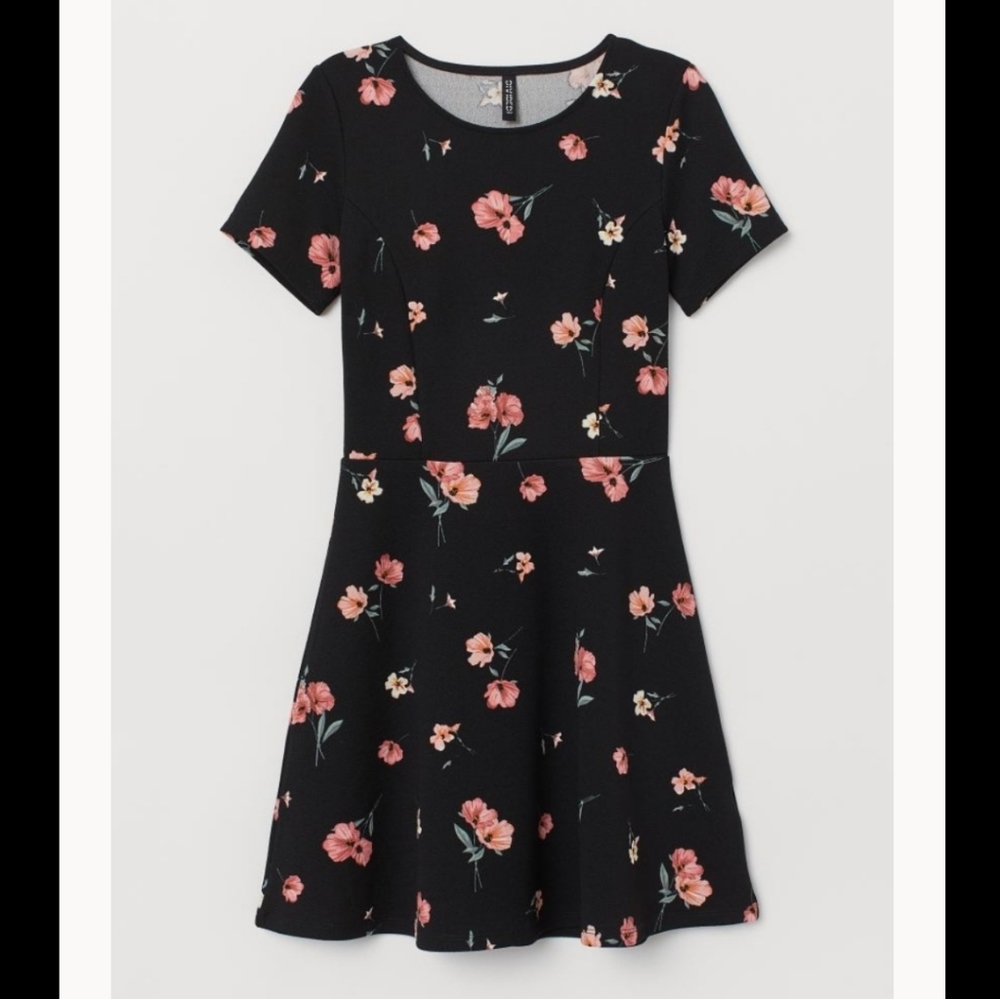 H&M Black Floral Skater Dress